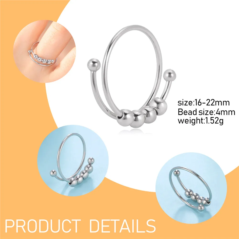 Edelstahl-Drehperlen-Angstlöseringe Offene Stressabbau-Fidget-Ringe für Frauen und Männer 2026 Modeschmuck Geburtstagsgeschenk – Detail 2
