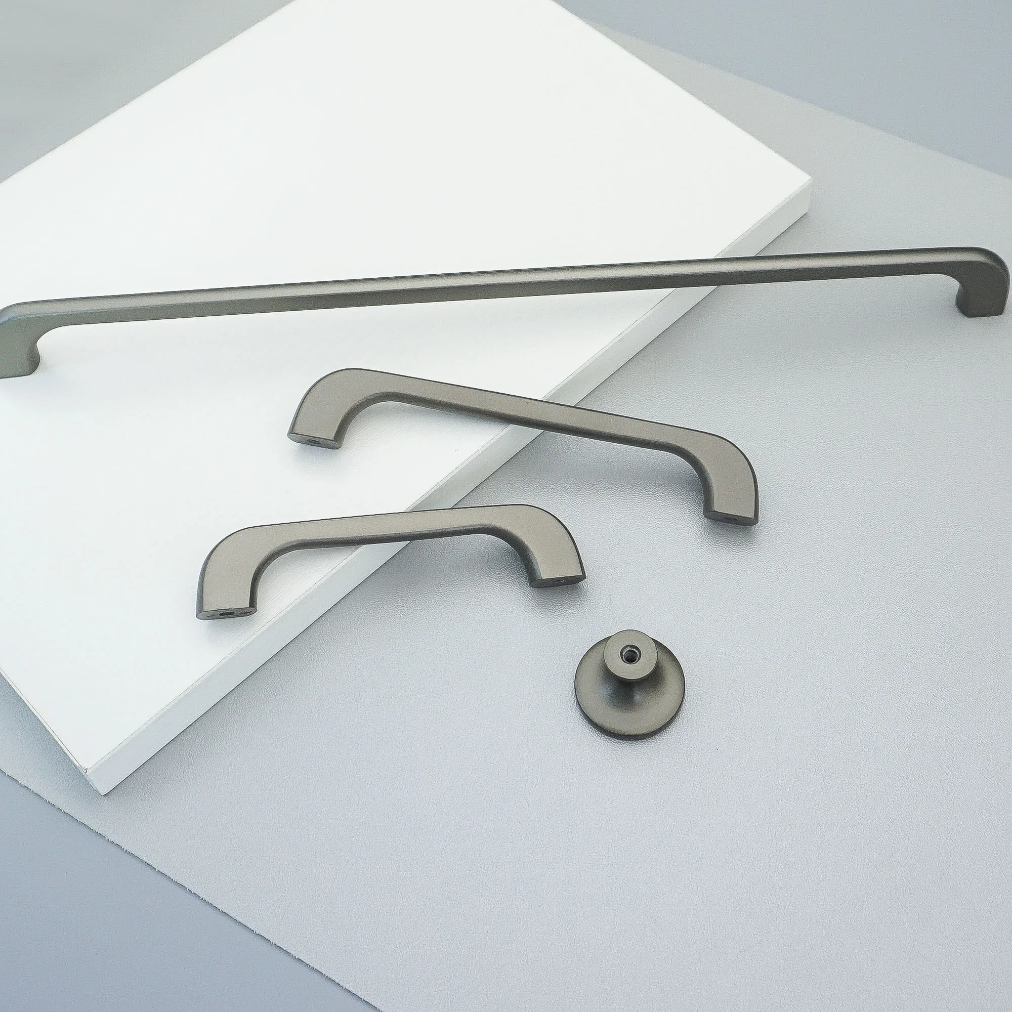 Matte Black Kitchen Cabinet Handles Square Drawer Knobs Simple Grey Wardrobe Pulls Zinc Alloy Modern Furniture Hardware