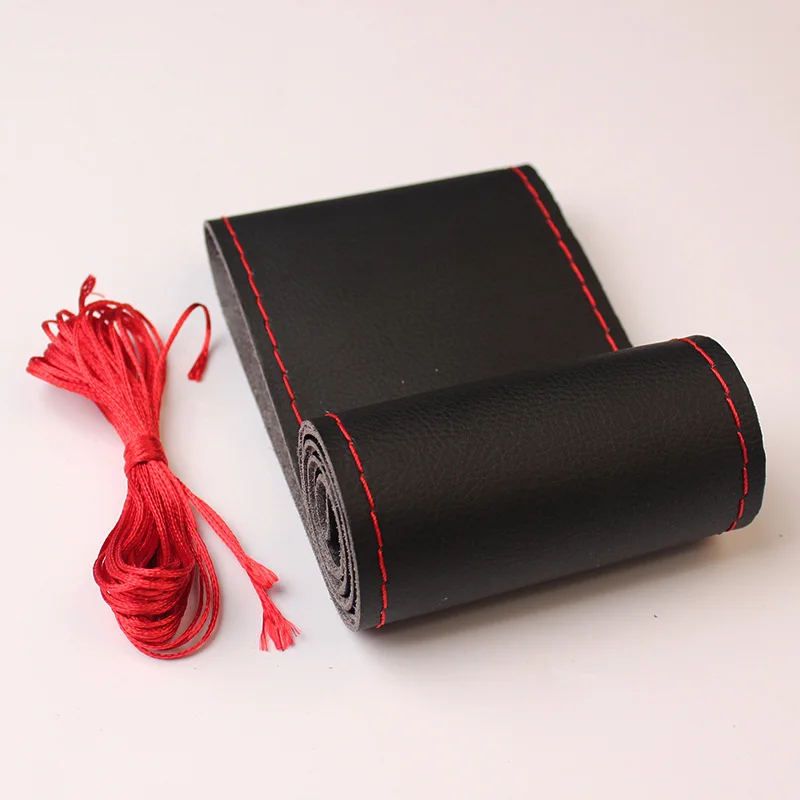 DIY 자동차 인테리어 스티어링 휠 커버, 핸드 스티치 직경 38 cm 또는 15 인치, 부드러운 인공 가죽 두뇌, 바늘 실 포함