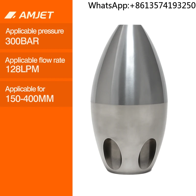 AMJET Stainless Steel Rocket Nozzle Applicable 300Bar 150-400MM Sewer Jet Cleaning Drain Nozzle for Unclogging Drainage System