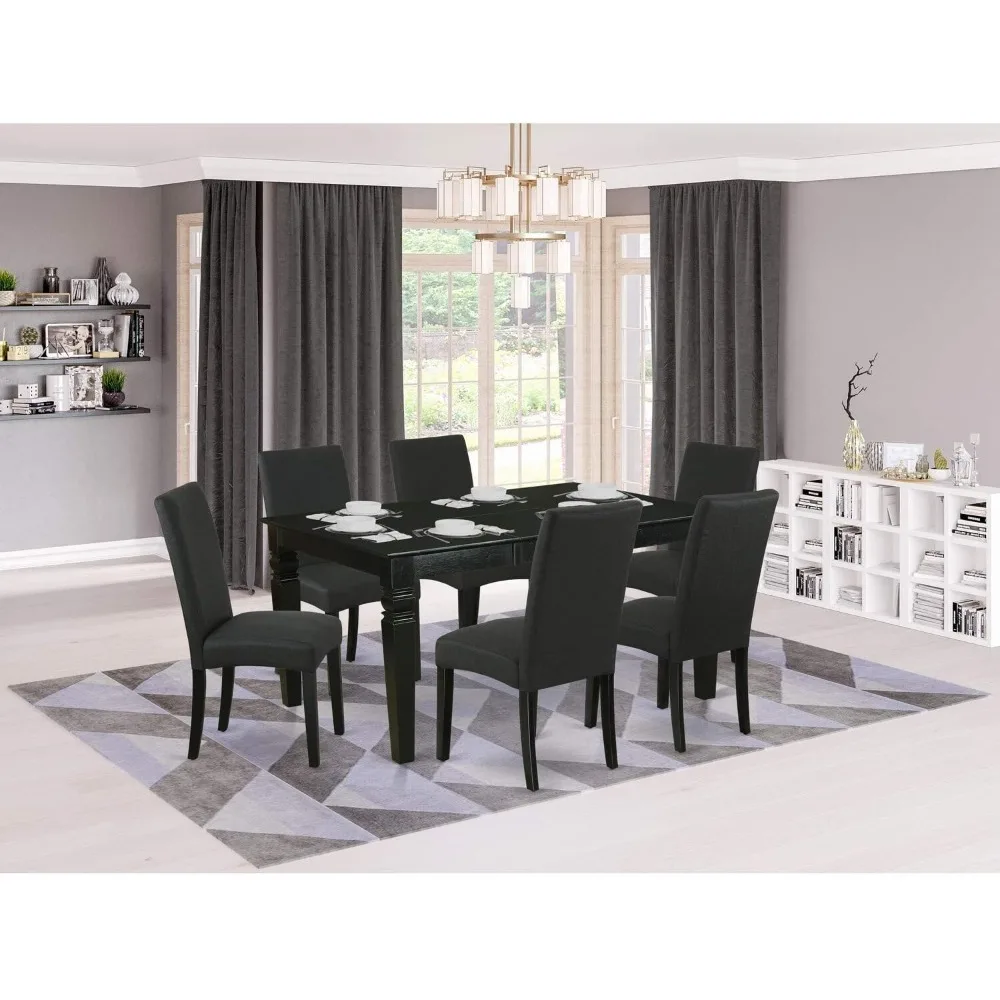 7 Piece Set Consist of a Rectangle Dining Room Table with Butterfly Leaf and 6 Black Color