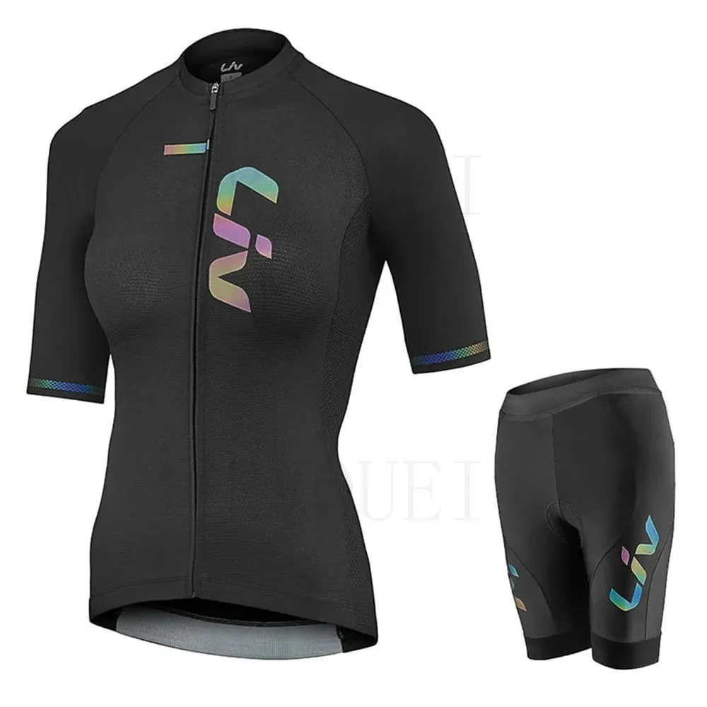 Liv Racing Cycling Jersey Set for Women, Short Sleeve Shirt, Bicycle Clothing, Summer, MTB Maillot Ciclismo, Bike Bib Shorts Set