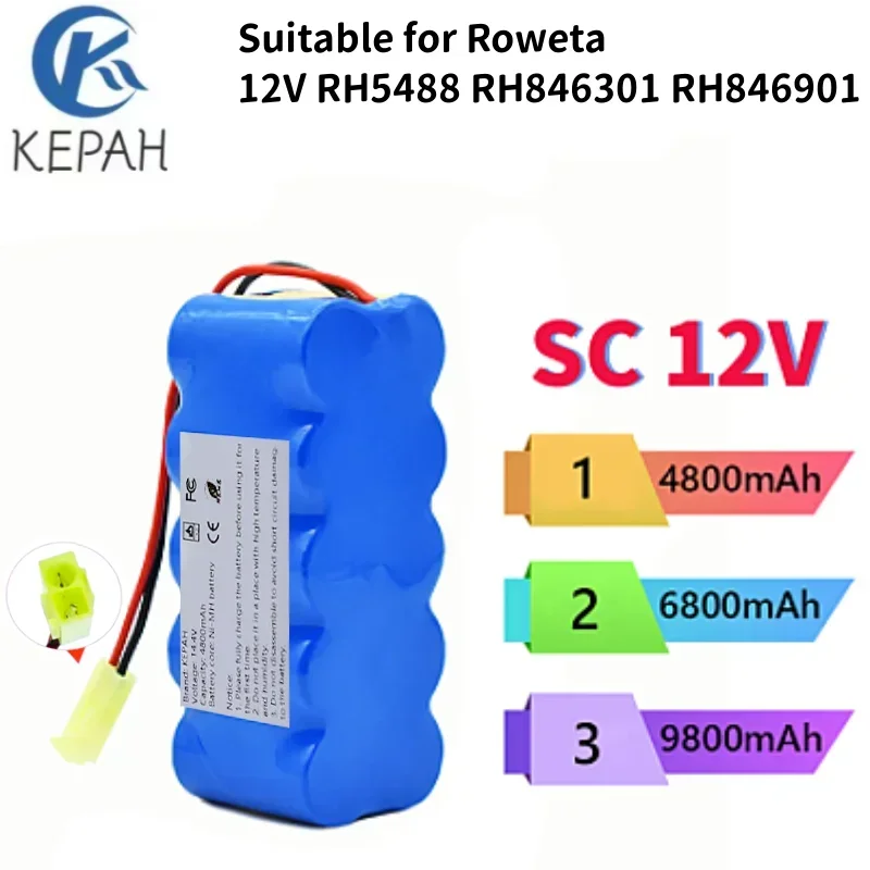 Batteria SC 12 v9800mah, adatta per Lovita 12V RH5488 RH846301 RH846901 RS-RH5205, batteria per aspirapolvere robot