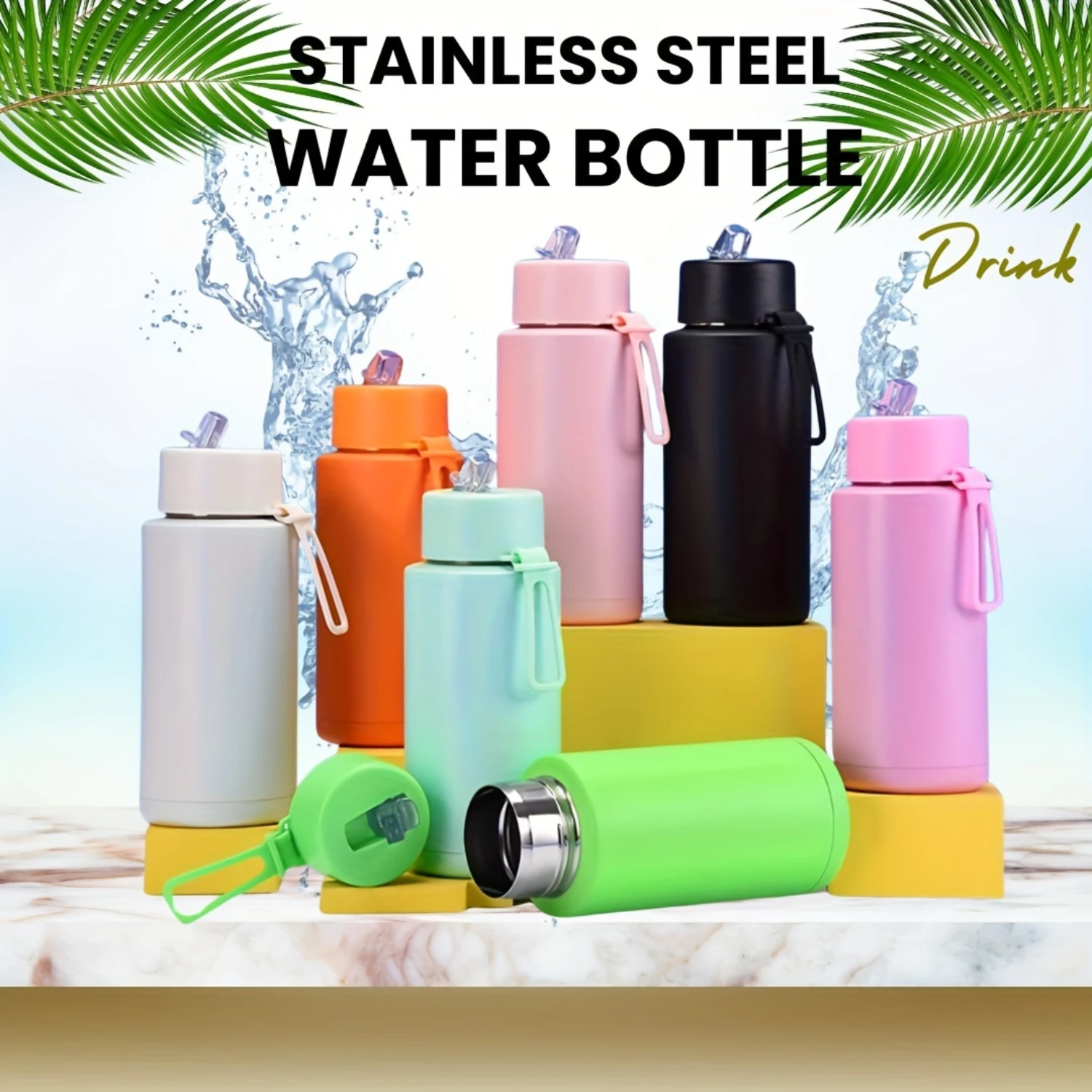 Stainless Steel Insulated Water Bottle, 35oz (1000ml) - Sports Travel Thermal Cup, Hot Cold Drink Flask with Straw Lid, Silicone