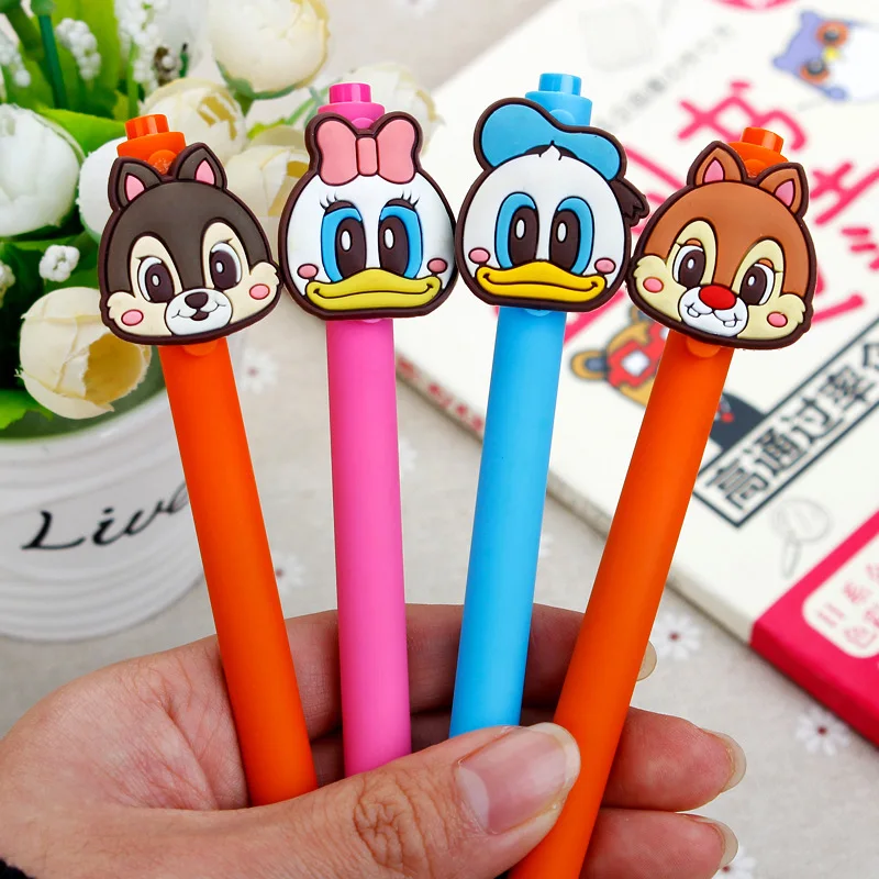 Disney Cartoon Patch Gel Pen 10/20pcs Mickey Minnie Qiqi Cute Students Pen 0.5 Black School Office Stationary Write Supply Gifts
