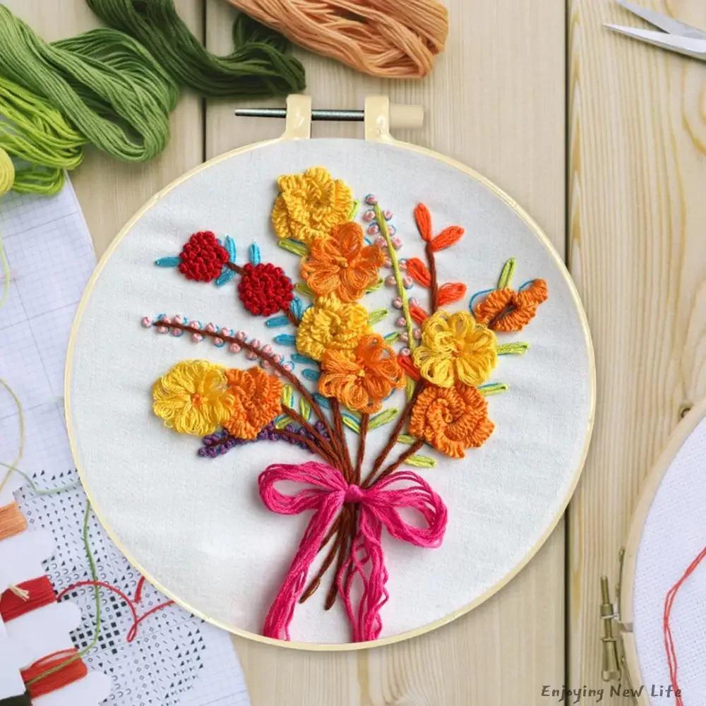 

Наборы для вышивки крестом с цветочным штампом и цветной тканевой нитью с обручем