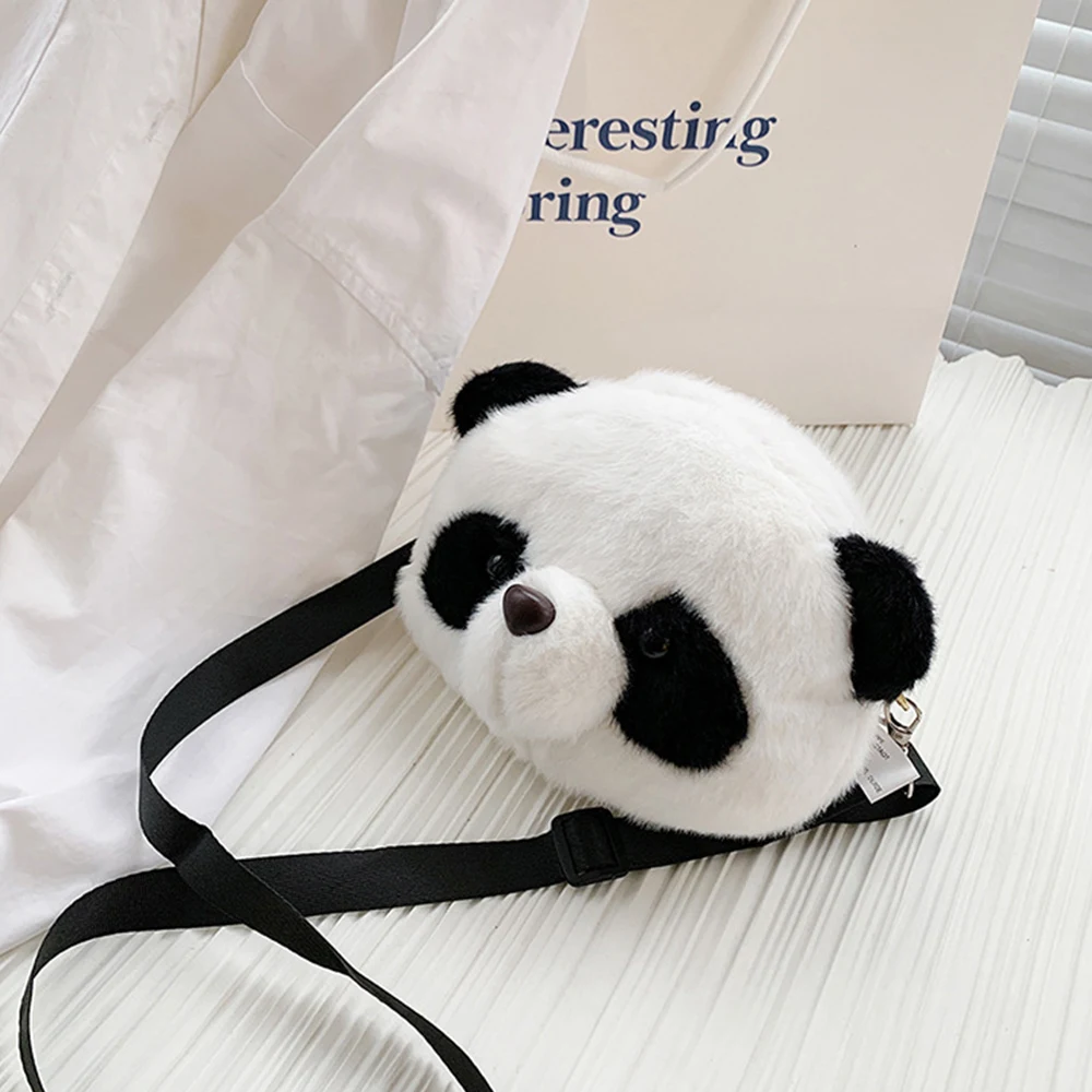 Cute Panda Chest Bag per le donne Cartoon peluche borsa a tracolla da viaggio Ladies Daily Street Fluffy marsupi Mini Phone Purse