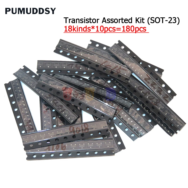 transistor assorted kit (sot-23) 18kinds*10pcs=180pcs 2n2222 s9013 s9014 s9015 s9018 s8050 s8550 5551 5401 2n3904 2n3906 c1815