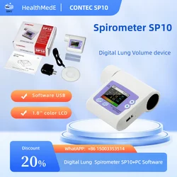 Spirometer SP10 CONTEC Digital Lung Volume device FVC PEF FEV1 FEF25 USB Software Home Hospital Well Packed Safe to Door