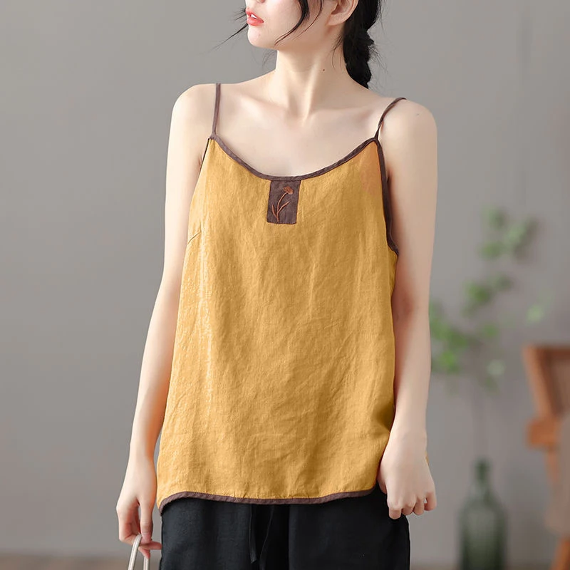 Summer Thin Cotton And Linen Embroidery Women Tank Tops Fashion Harajuku Casual Sleeveless 2xl Oversized T Shirt Elegant Clothes