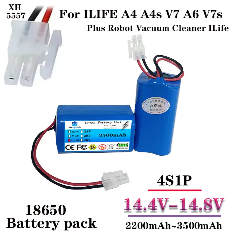 

Литиевая батарея 14.8V 2.2Ah/3.5Ah 14.4V 2200mAh/3500mAh для робота-пылесоса ILIFE A4 A4s V7 A6 V7s Plus ILife 4S1P