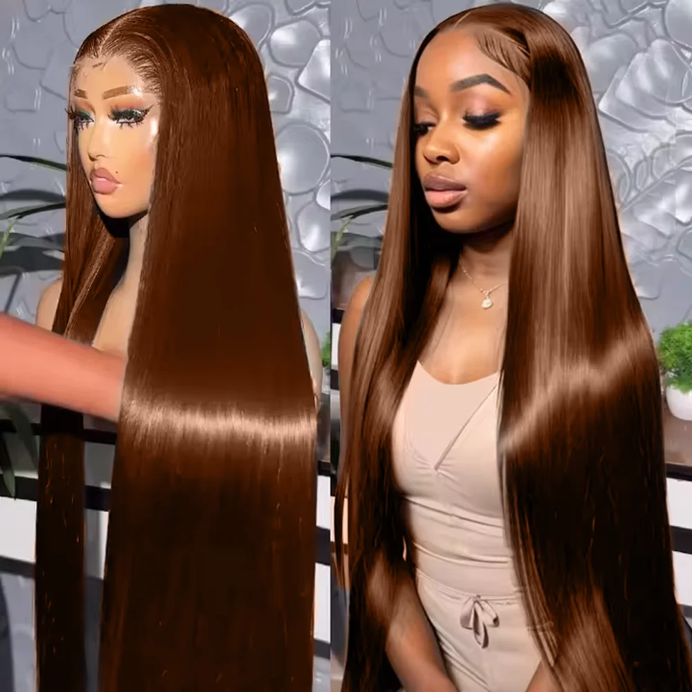 Chocolate Brown Straight 13x6 Lace Frontal Human Hair Wigs Transparent HD #4 Brown 13x4 Lace Closure Wigs Pre Plucked For Women