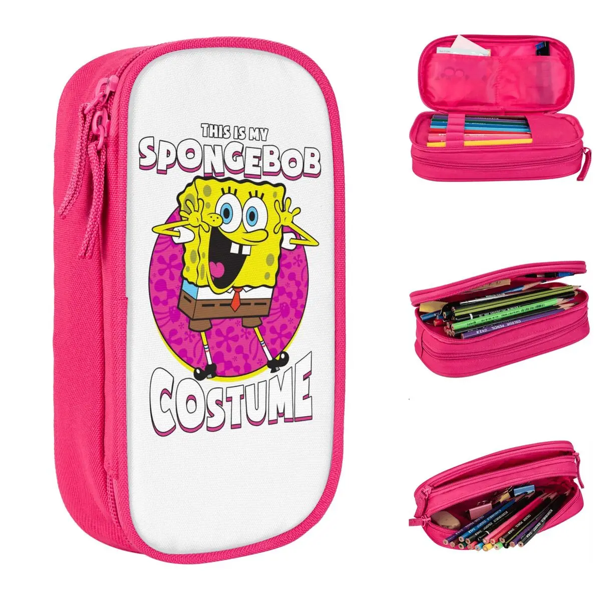 Estojo de lápis Spongebobed Halloween Fun Pen Holder Bag, Material escolar do estudante, lápis cosméticos, grande capacidade