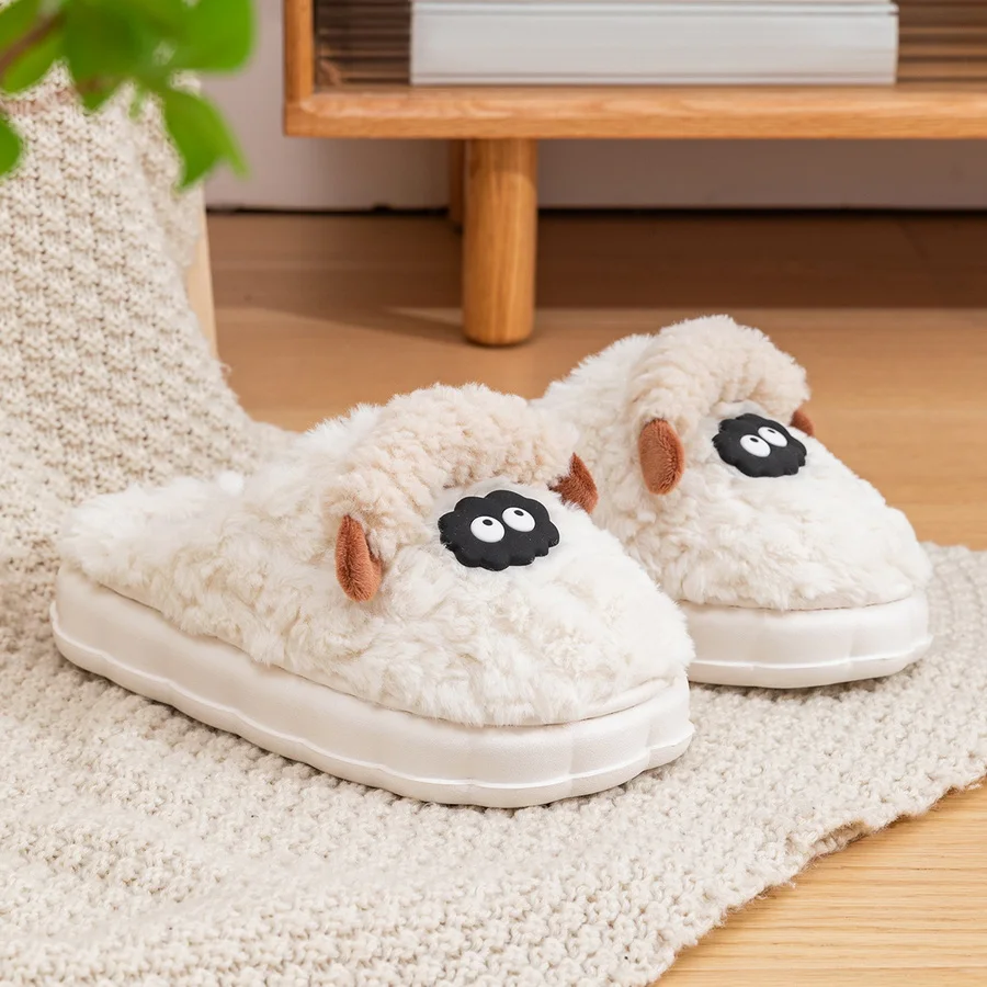 

New adorable puffy sheep slippers women men fun indoor home shoes winter warm furry slides woman fuzzy slipper unisex house shoe