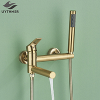 Uythner Bathtub Faucet With Swivel Tub Spout Brass Wall Mounted Bathroom Shower Mixer Tap Full Shower Set for Bathroom
