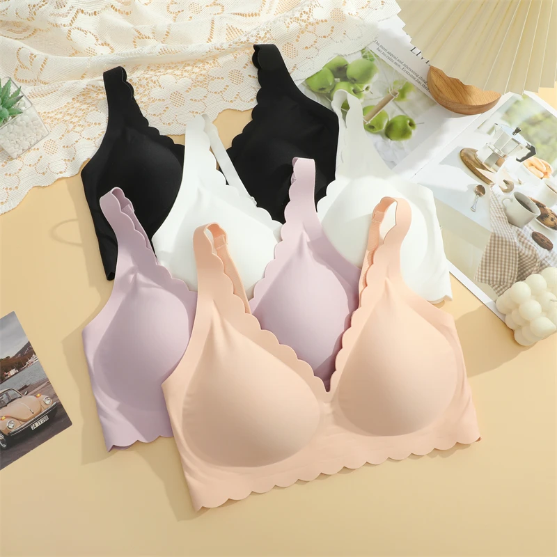 Damen-BH mit Wellenrand, kabellos, nahtlos, bequem, mit herausnehmbaren Polstern, verstellbaren Trägern, rückenfrei, atmungsaktiv, Bralette – Detail 10