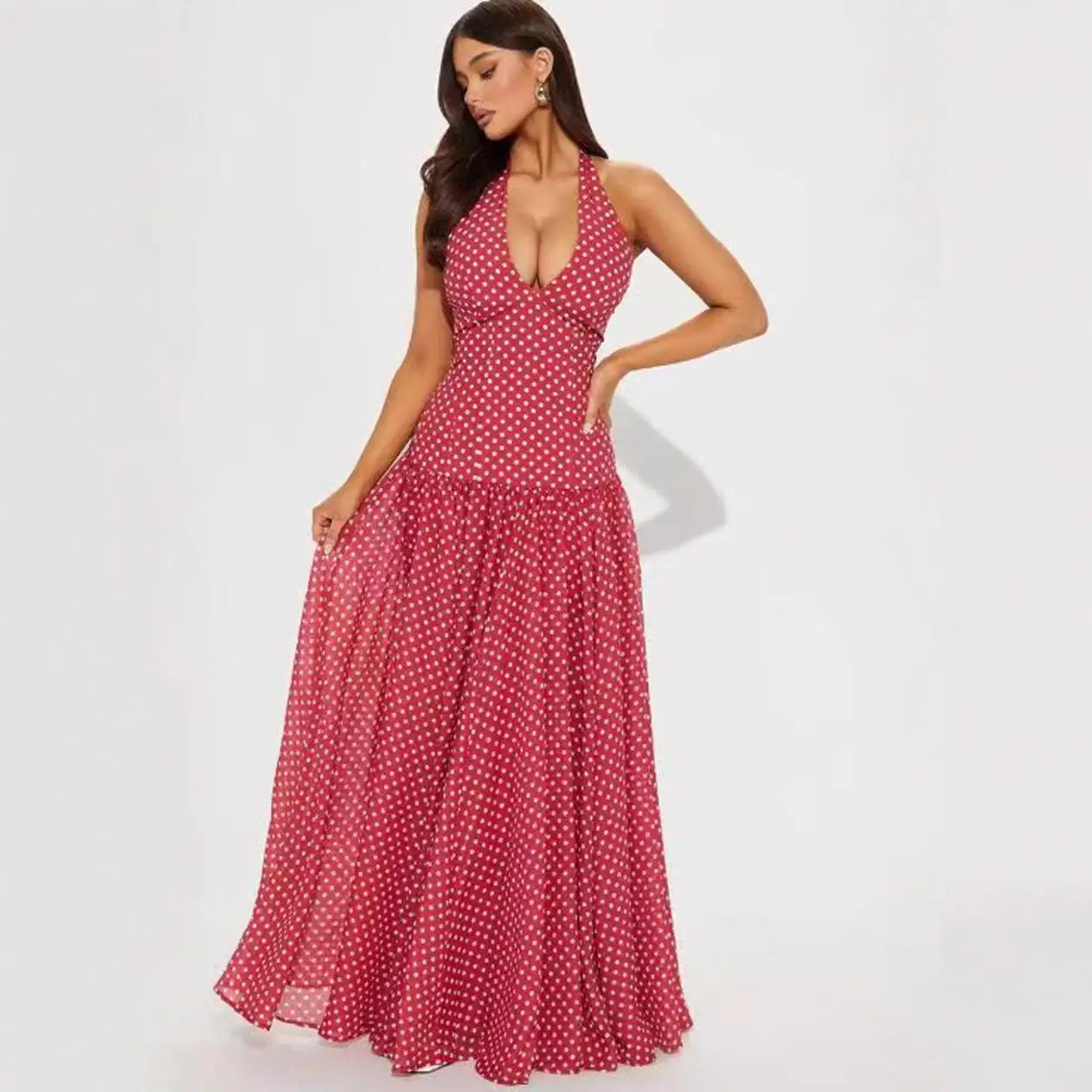 Vestido de mujer Ele Polka Dot Bal adelgazante de cintura alta con diseño de marca de agua para caminar en la ciudad