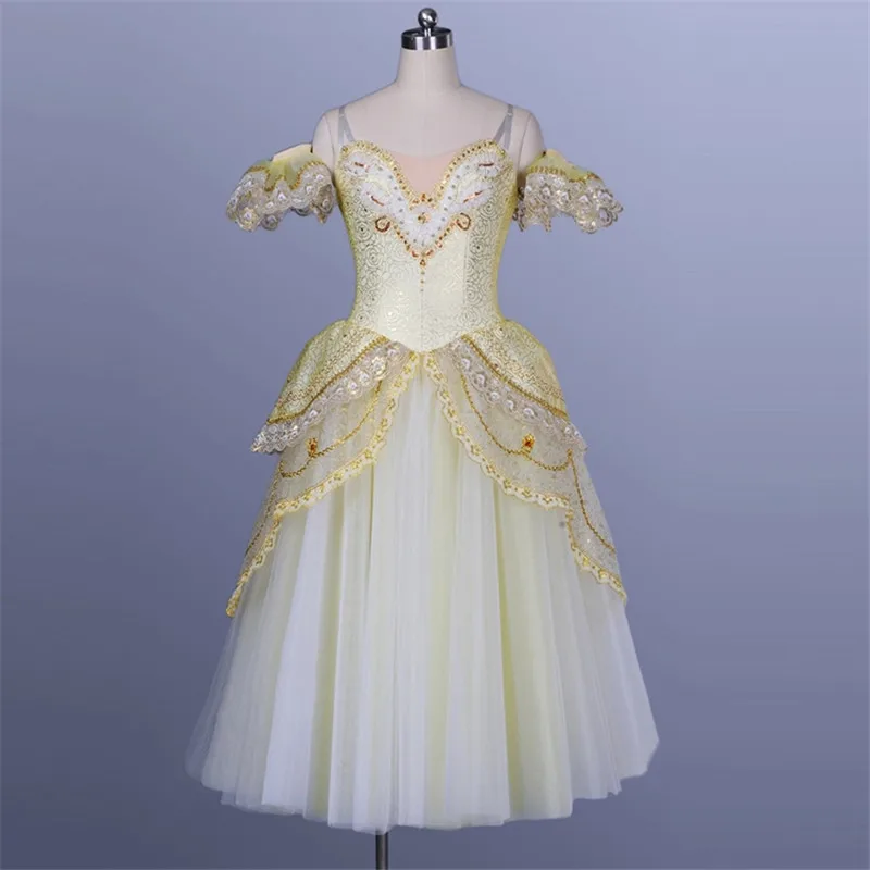 

High-end Design Professional High Quality Kids Girls Long Performance Wear Yellow White Ballet Romantic Tutu