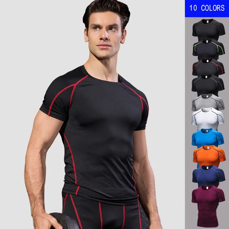 

New Men's T-shirts Quick Dry Tight Fitness Running T shirts Men Solid Short Sleeve Gym Sport Top Tee Clothing Men's Sportswear