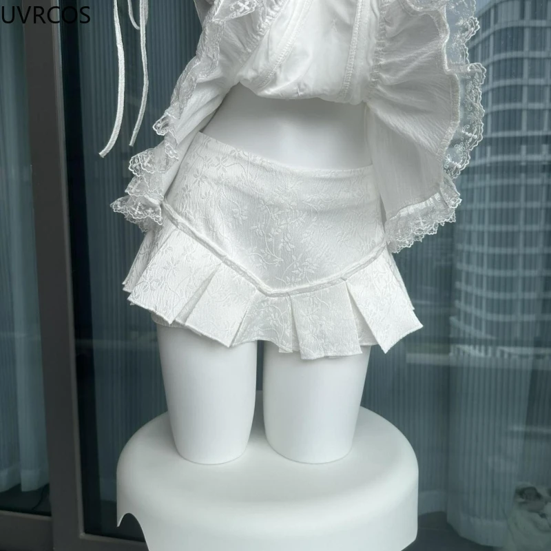 Ensemble jupe Style Lolita japonais pour femmes, Kawaii, dentelle, Patchwork, hauts avec nœud, Mini jupes à gâteau mignonnes, costumes coréens Y2k, ensembles de 2 pièces
