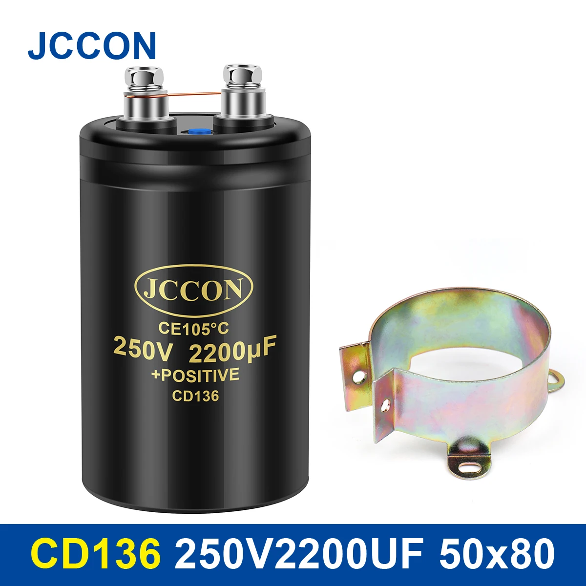 JCCON Bolt Electrolytic Capacitor 250V2200UF 50x80mm CD136 Screw Capacitors CE105℃ Original &Brand New With Bracket 2000Hours