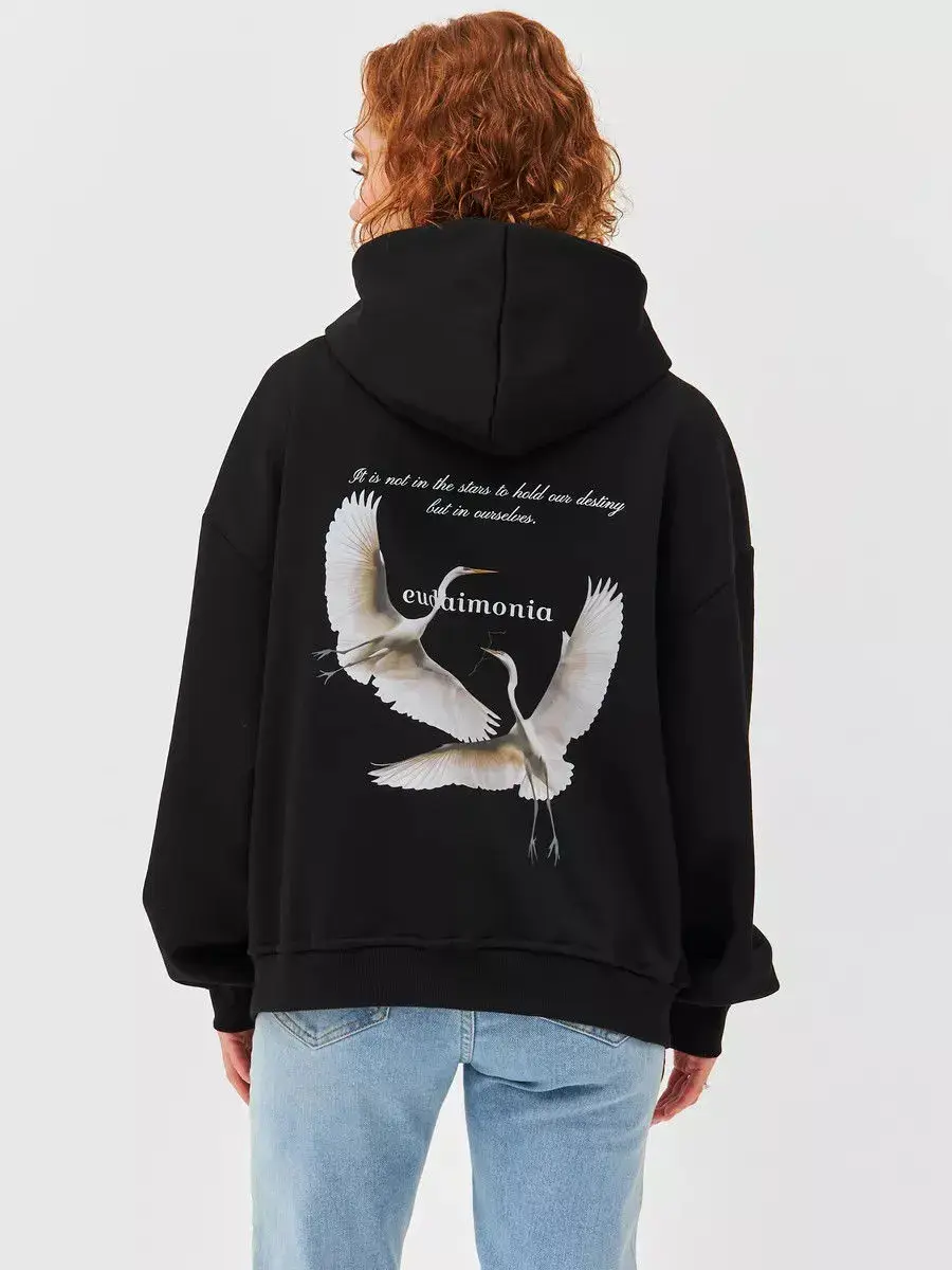 Bluza z kapturem z grafiką latającego białego ptaka, marka hip-hopowa, modna marka, nadrukowana, męska, damska, oversize, bluzy, kurtki, hip-hop Y2K, unisex
