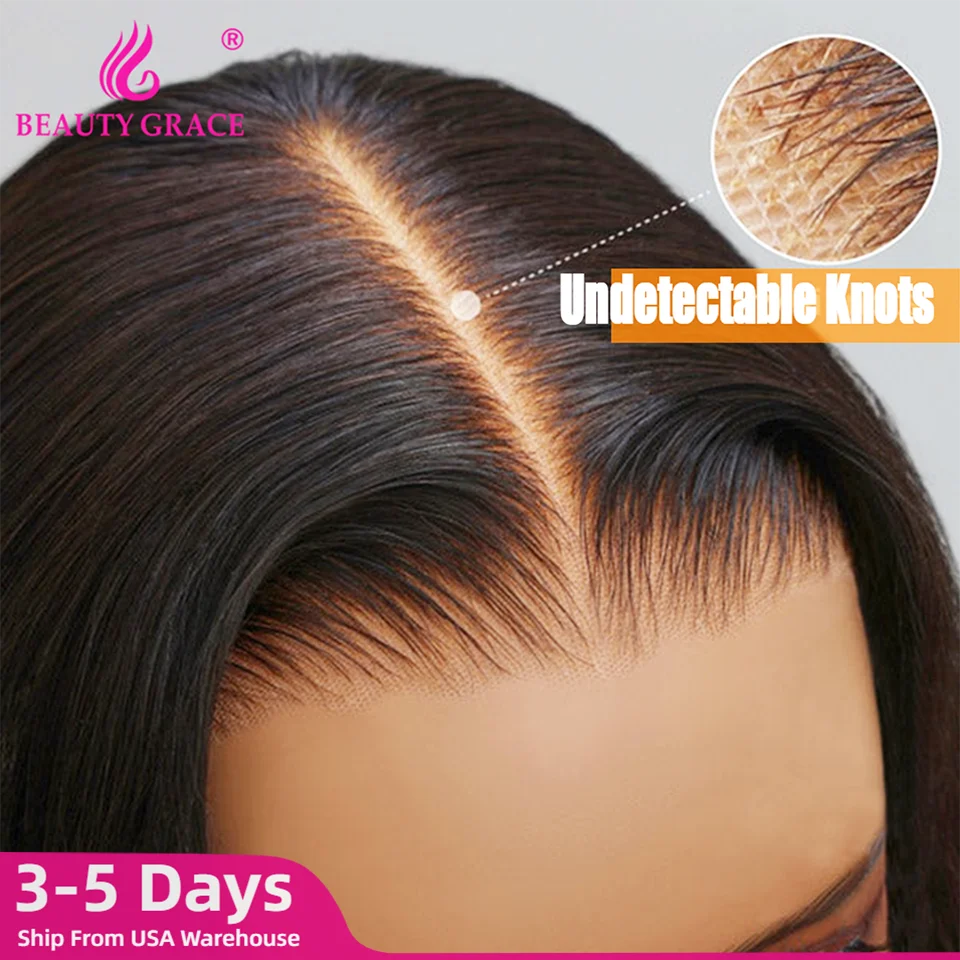 Glueless Wig Human Hair Straight 13x4 HD Lace Frontal Human Hair Wigs Bleached Knots 4X4 Lace Glueless Wig Ready To Wear