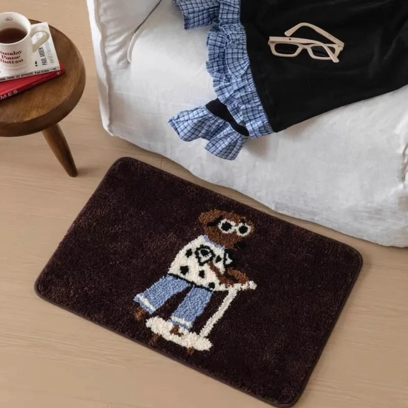 VIKAMA Playful Puppy Pattern Non-Slip Bathroom Rug Soft Floor Mat Cute Dog Decor for Bath Living Room Home