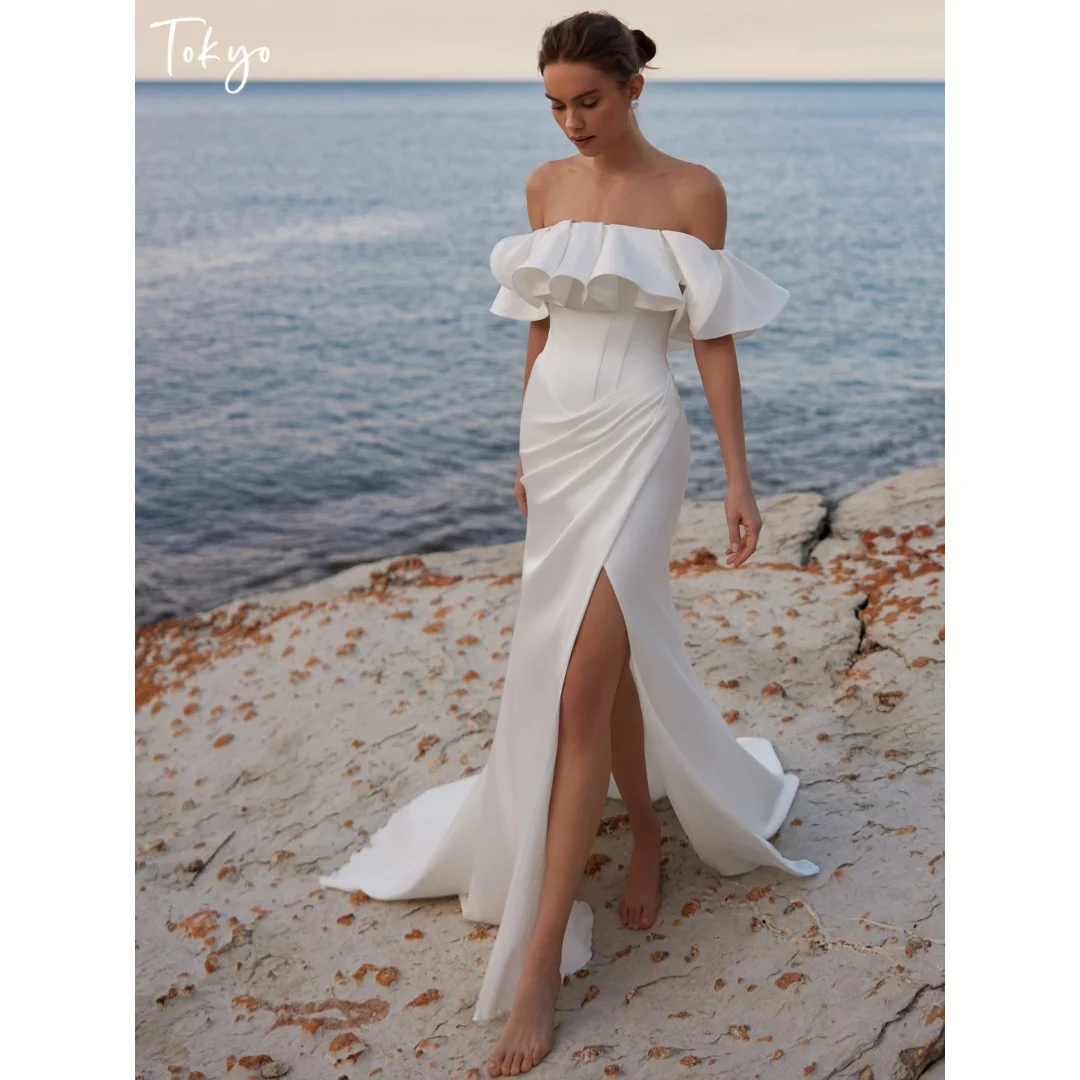 Tokyo Off the Shoulder Ruffle Short Sleeves Wedding Dress Mermaid Prom Dress vestidos de noche Corset Boning Formal Evening 2026