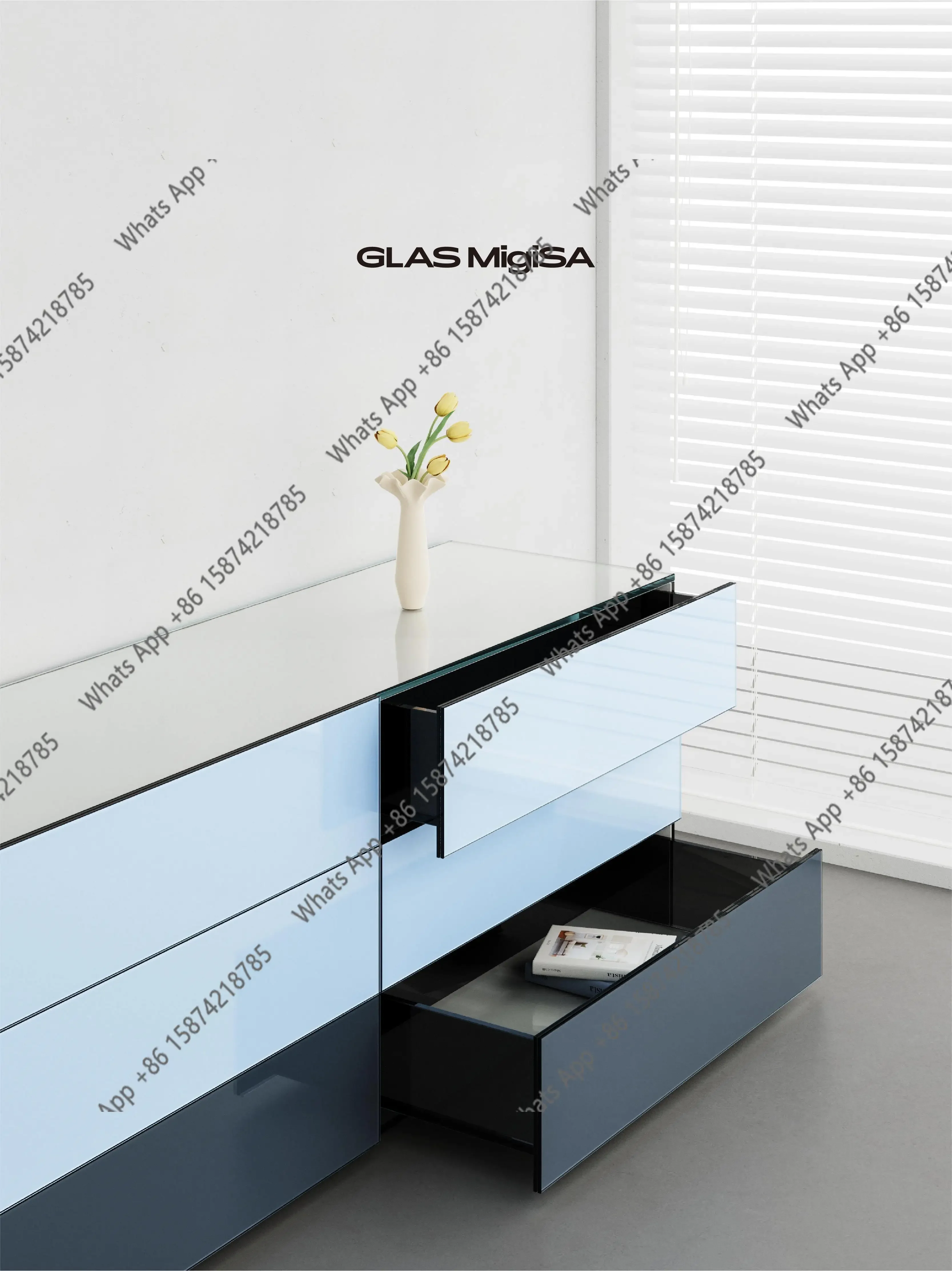 N65 Modern minimalist windshield six-chest cabinet blue splicing locker living room TV cabinet low cabinet