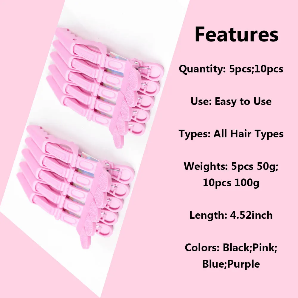 10 pçs preto rosa azul roxo grampos de cabelo para estilo seccionamento dentes largos design duplo articulado profissional jacaré grampos de cabelo