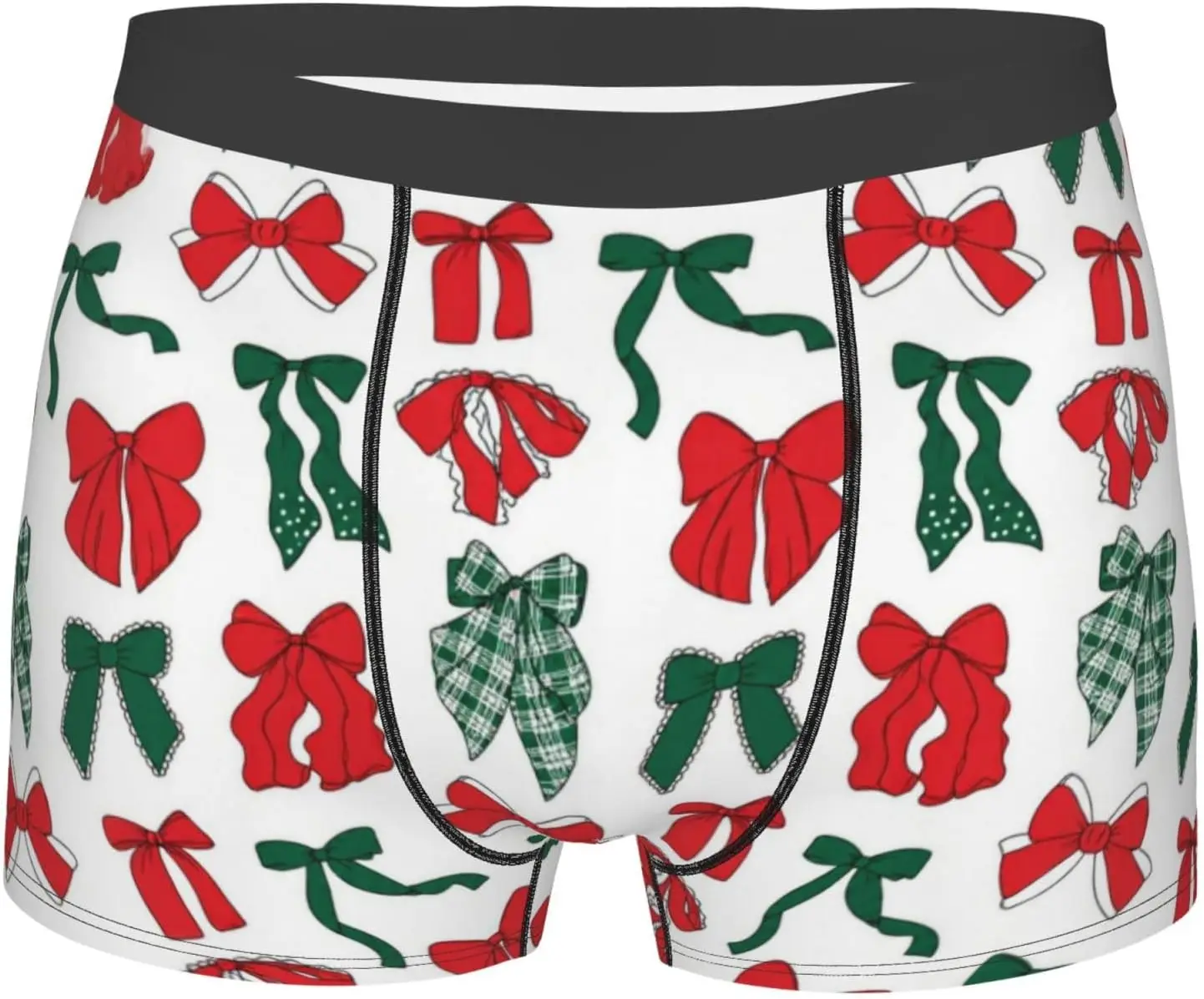 Christmas Bows Red and Green Gift Men'S Boxer Briefs Soft Stretch Underwear Comfortable Breathable Printed Boxer Shorts