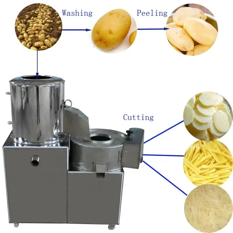 Potato Cleaning Peeling and Cutting Machine Lotus Leaf Slicer Carrot Potato Peeler Cleaner Cutter for Kitchen Vegetable