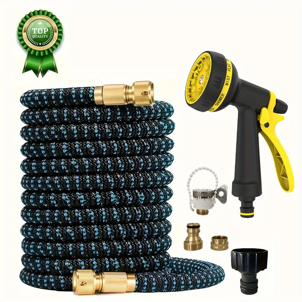 Lightweight Expandable Rubber Garden Hose Retractable No-Kink Leak-Proof with Durable Connectors for Outdoor Irrigation Yard