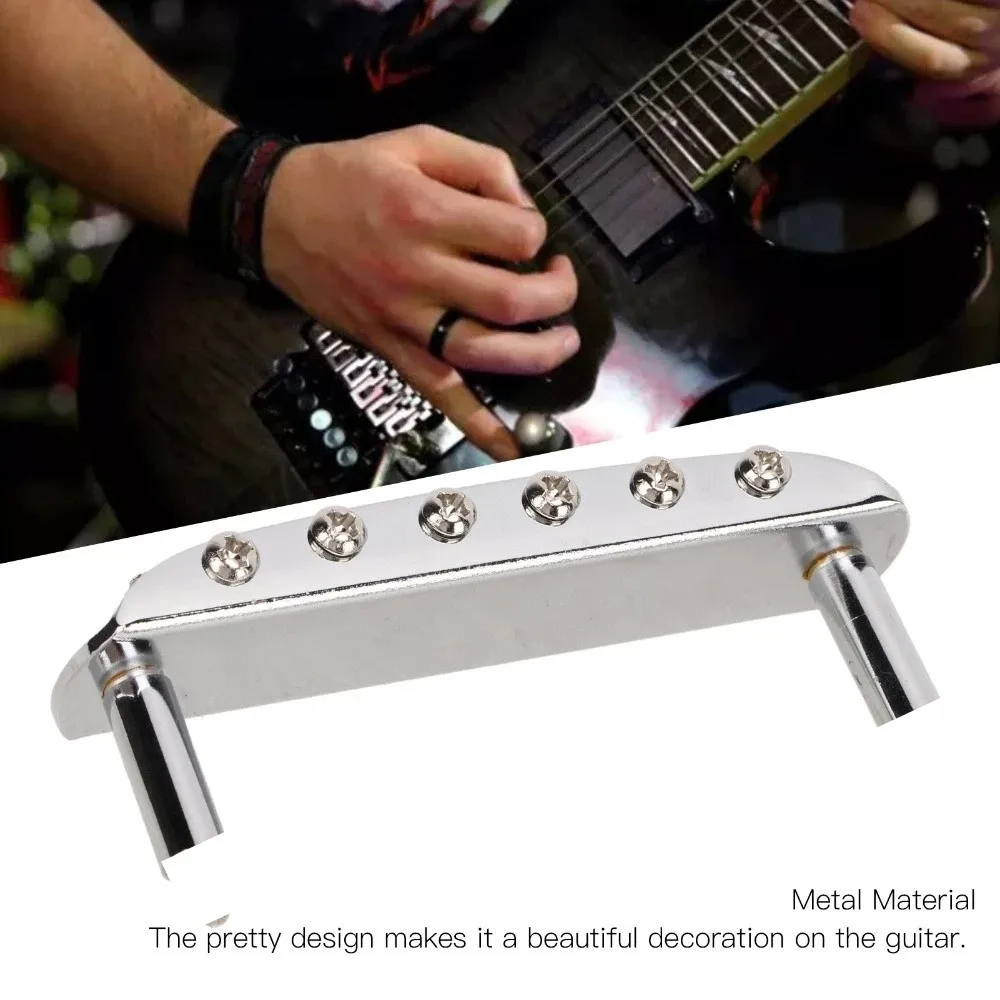 6 String​ ​Electric Guitar Bridge​ ​Silver ​Metal ​Tailpiece​ Barrel Saddles​ ​Bridge Assembly​ Fully-Adjustable Bridge​