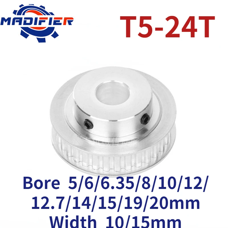 T5 24 Teeth/T Boss Synchronous Belt Pulley BF Groove Width 10/15mm Inner Hole 5/6/6.35/8/10/12/12.7/14/15/19/20mm