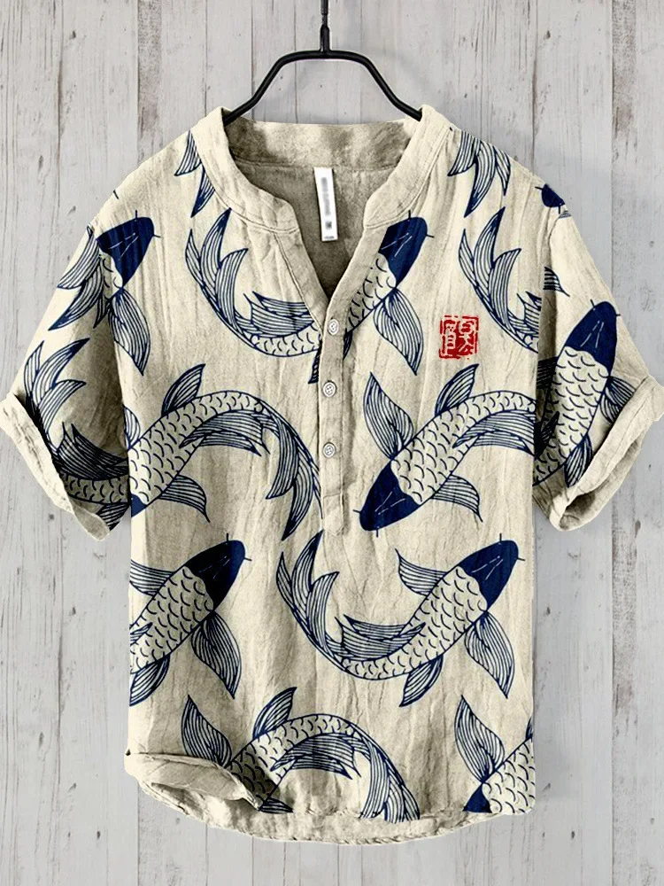 Spring and summer men\'s and women\'s shirts independent station casual fish pattern Hawaiian style printed shirts men\'s tops