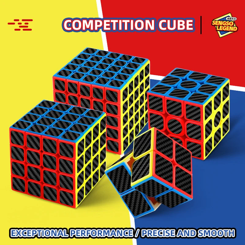 sengso Speed Cube 3x3 | Carbon Fibre Sticker Cube - Turn Smooth Cube Professional Fast Puzzle Cube for Competition Kids & Adults
