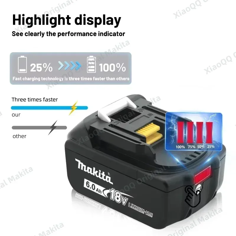 Original Makita 18V 6.0Ah Power Tool Rechargeable Battery, for Makita DTD172 TW004G DTW190 DTW285 18V power tool LED Lithium-ion