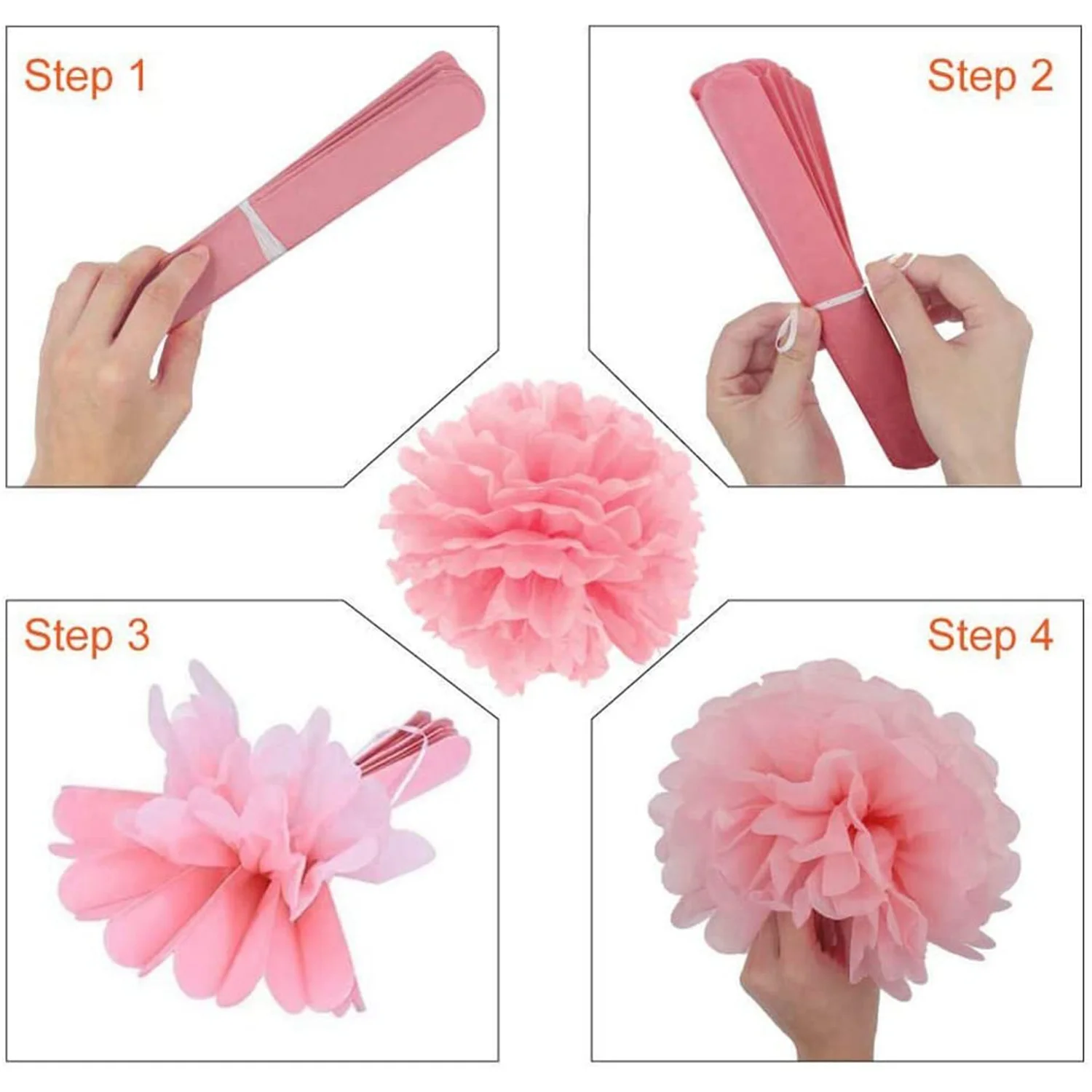 Mixed Tissue Paper Pompons, Pom Poms flor, decoração do casamento, rosa, 9 pcs por conjunto