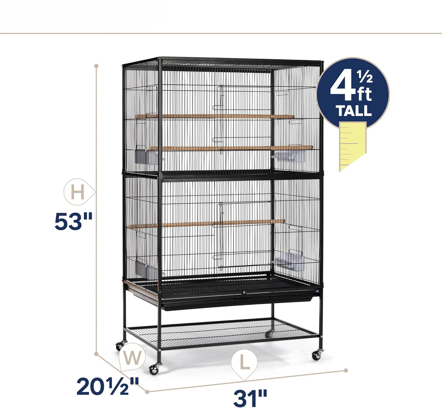 Pet Products Wrought Iron Flight Cage with Stand F040 Black Bird Cage, 31-Inch by 20-1/2-Inch by 53-Inch