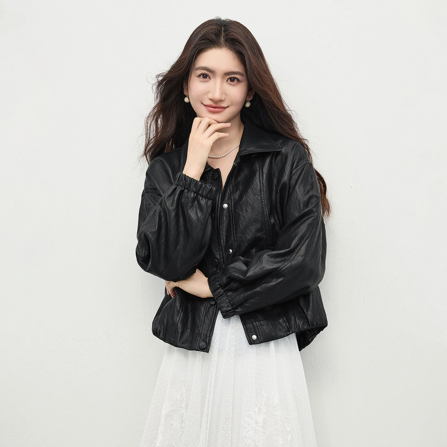 SENTUBILA Faux Leather Jacket for Women 2026 Spring Black Loose Lapel Windproof PU Leather Jacket Retro Women's Coat W61GD6039