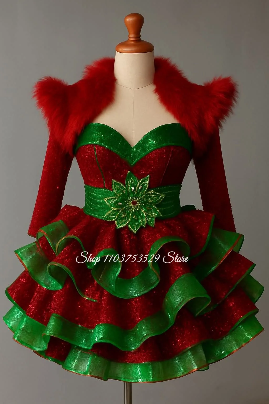 Maßgeschneiderte glitzernde Weihnachts-Blumenmädchenkleider in Rot und Grün, Abendkleider für Kinder, Ballkleider für besondere Anlässe
