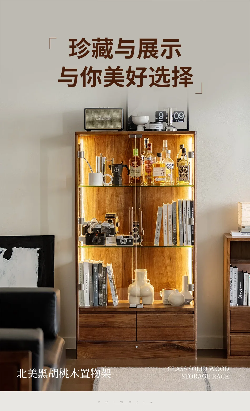 glass display, jewelry all solid wood, figure, living room TV, side cabinet floor