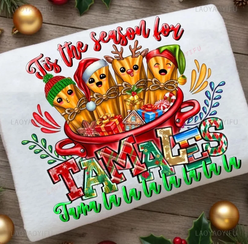 الرجعية عيد الميلاد تاماليس PNG المكسيكي الغذاء عطلة الرقمية تحميل مضحك نمط التي شيرت عيد الميلاد تي شيرت أزياء نمط جديد