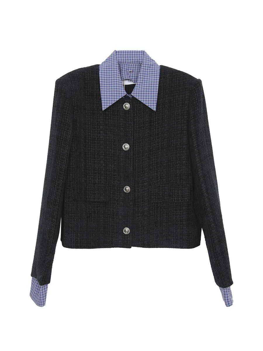 معاطف قصيرة بأزرار فرنسية أنيقة للنساء ملابس خريفية رفيعة بأكمام طويلة سترات كورية عصرية أمريكية عتيقة أنيقة