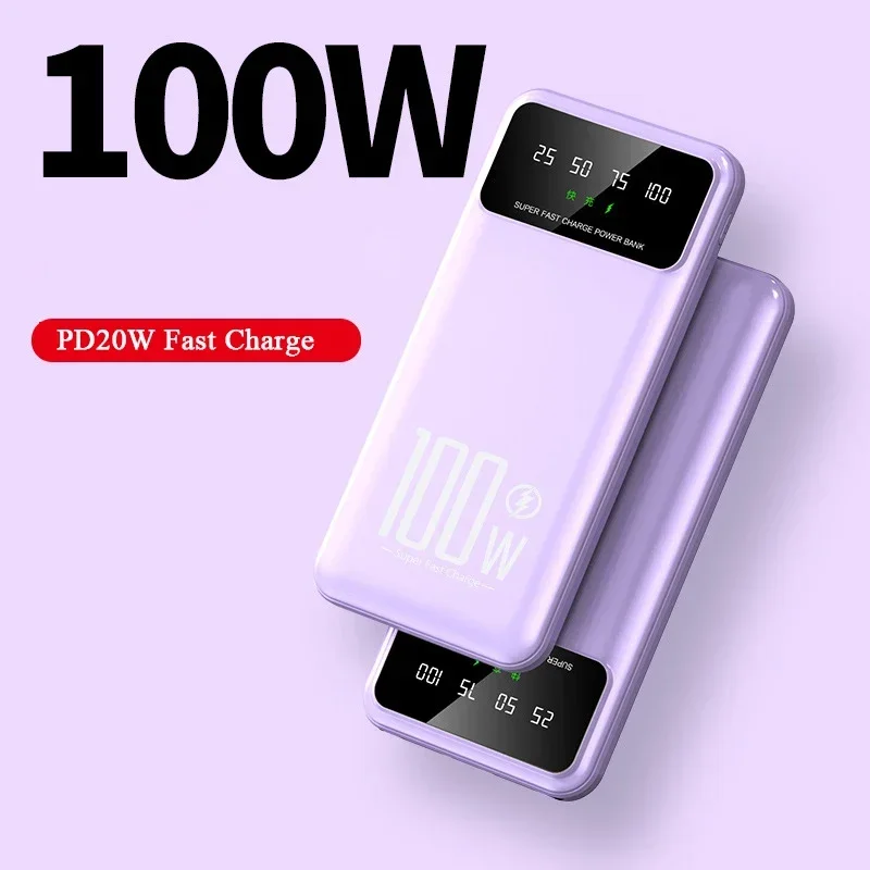 For IPhone 15 14 13 Samsung Huawei Xiaomi Power Bank 20000mAh 100W Super Fast Charging Portable External Battery Charger