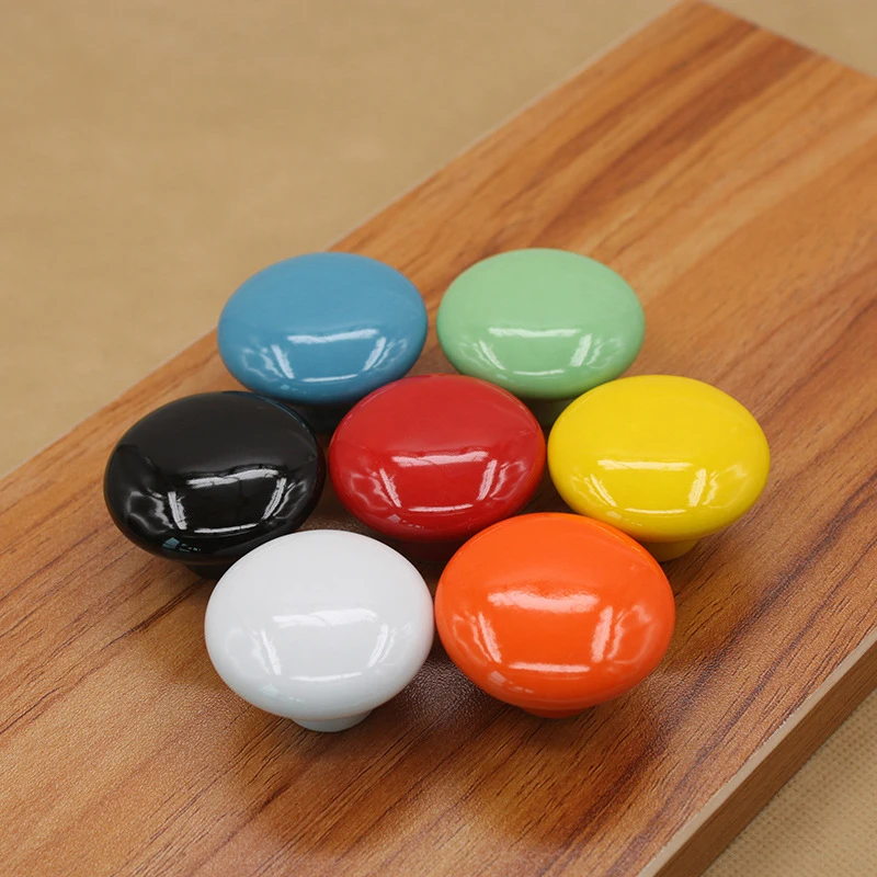 Colorful Ceramic Door Handles Round Cabinet Knobs Cupboard Drawer Wardrobe Pull Knob Furniture Candy Color Accessories