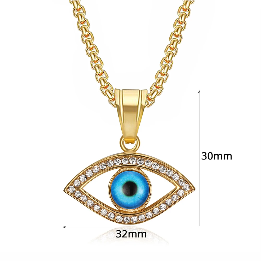 الأزرق عين الشر قلادة القلائد للنساء والرجال ، الفولاذ المقاوم للصدأ تشيكوسلوفاكيا تميمة ، التركية مجوهرات هدية ، الذهب اللون ، الإناث Charm #3