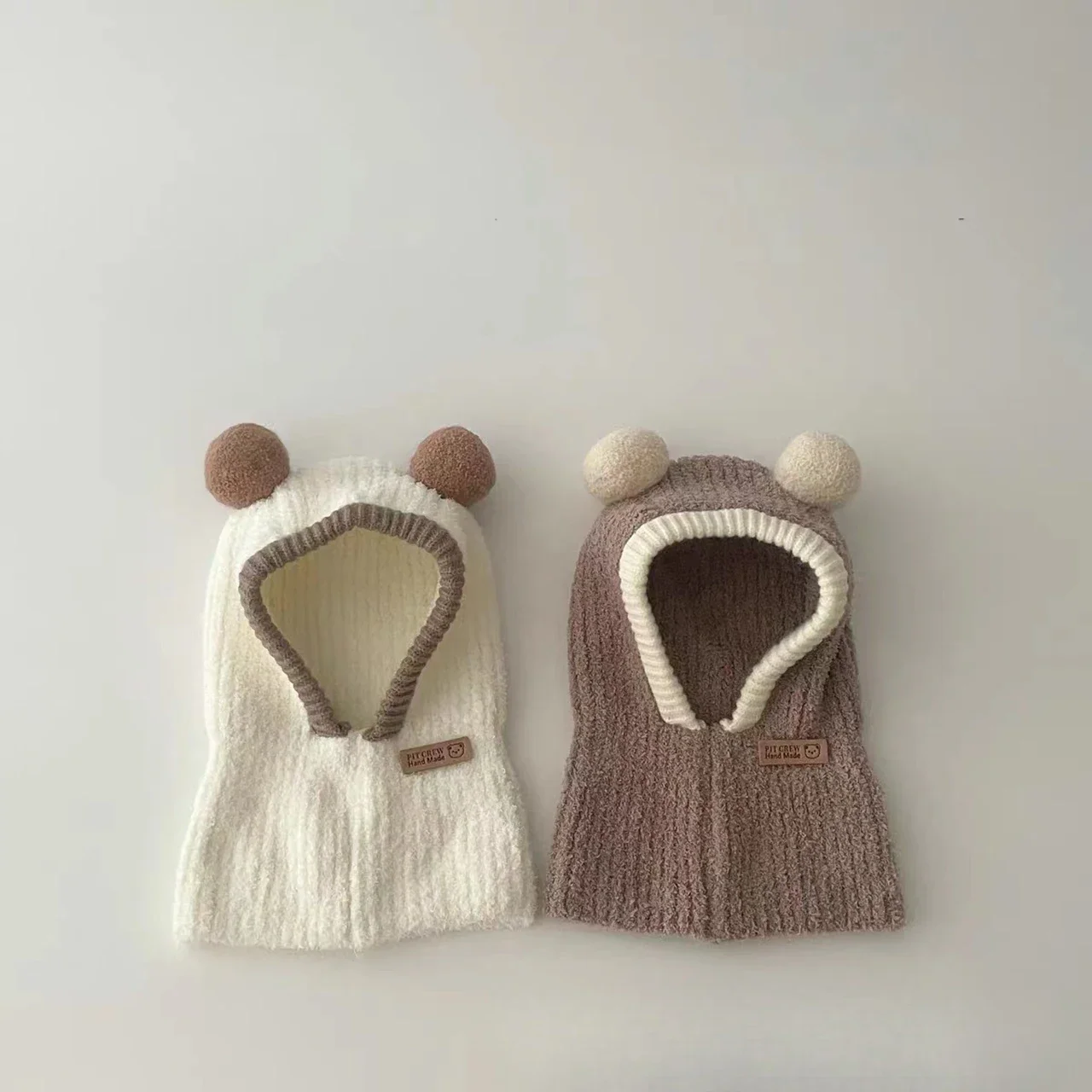 

Cute Pompom Baby One Piece Scarf Cap Winter Warm Boys Girls Balaclava Hat Windproof Thicken Hooded Beanie